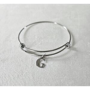Stainless Steel Intial Letter G Silver Bangle Bracelet